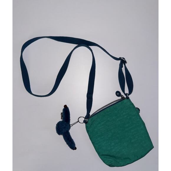 Kipling Crossbody 3 Pocket Mini Purse Bag Monkey Charm Turquoise Teal Blue Green - Picture 4 of 7